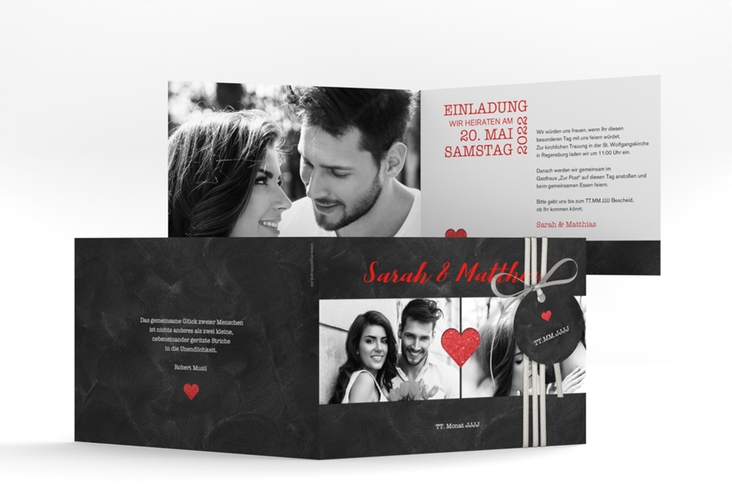 Hochzeitseinladung Sparkly A6 Klappkarte quer rot hochglanz