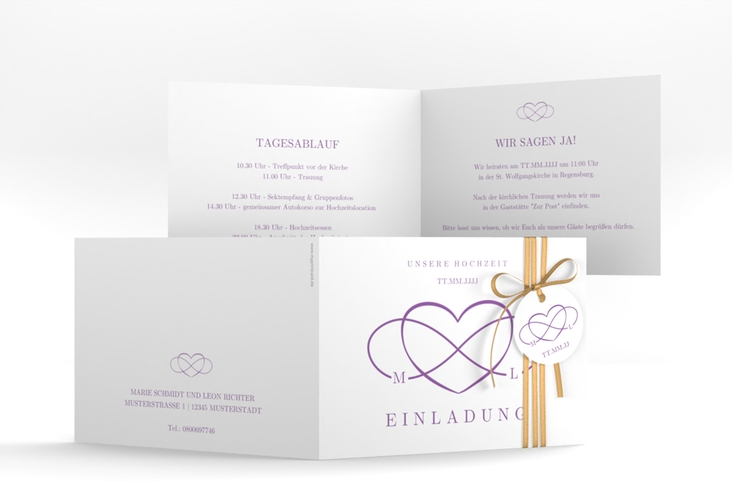 Hochzeitseinladung Infinity A6 Klappkarte quer lila