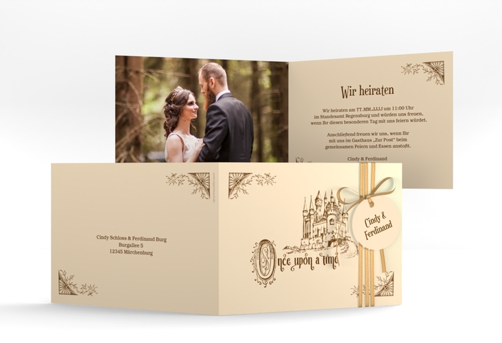 Hochzeitseinladung Storybook A6 Klappkarte quer