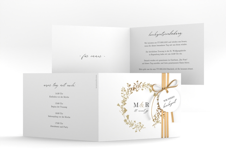 Hochzeitseinladung Filigree A6 Klappkarte quer weiss hochglanz