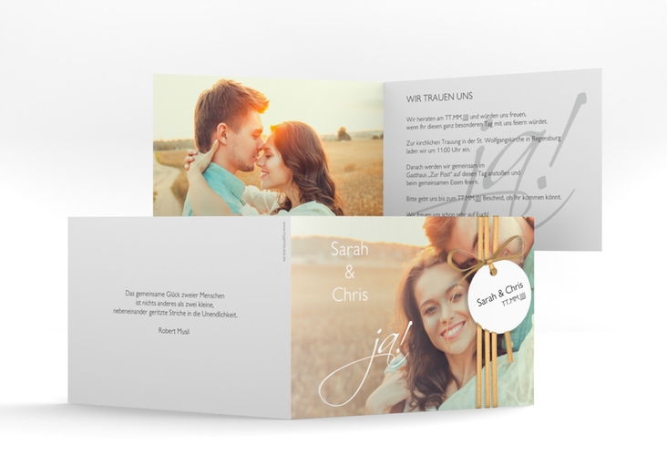 Hochzeitseinladung Clarity A6 Klappkarte quer weiss