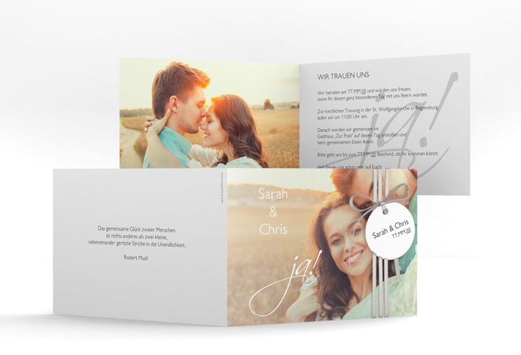 Hochzeitseinladung Clarity A6 Klappkarte quer weiss