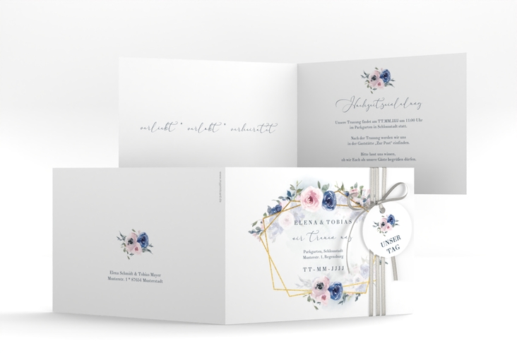 Hochzeitseinladung Dustyblue A6 Klappkarte quer