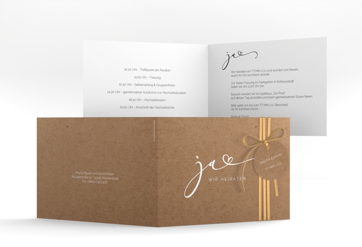Hochzeitseinladung Jawort A6 Klappkarte quer Kraftpapier modern minimalistisch mit veredelter Aufschrift