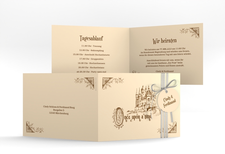 Hochzeitseinladung Storybook A6 Klappkarte quer hochglanz