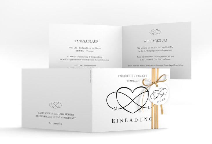 Hochzeitseinladung Infinity A6 Klappkarte quer schwarz