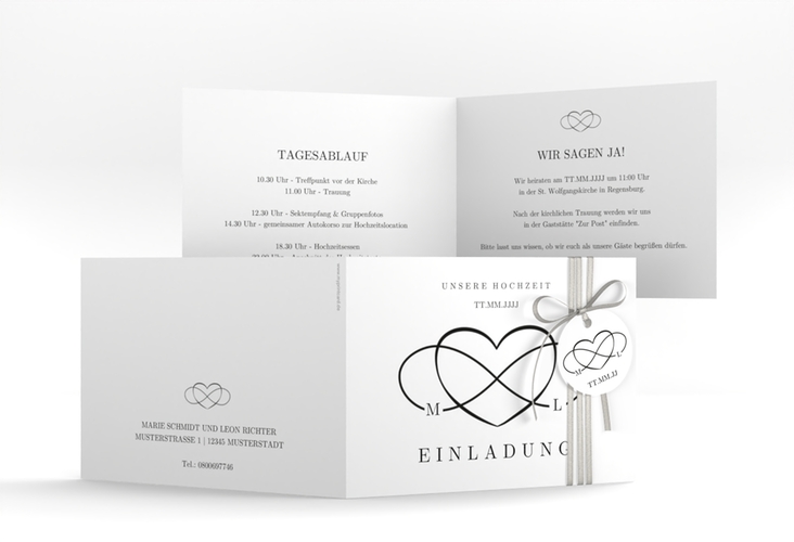 Hochzeitseinladung Infinity A6 Klappkarte quer schwarz