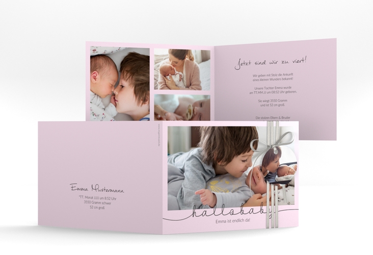 Geburtskarte Newborn A6 Klappkarte quer rosa hochglanz