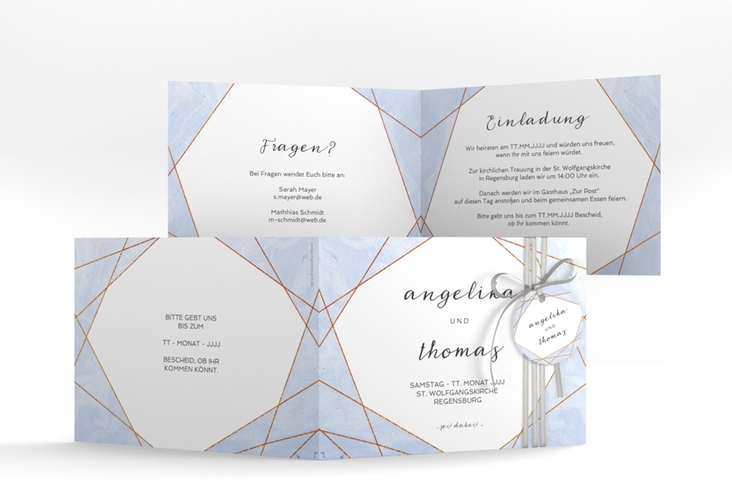 Hochzeitseinladung Asymmetry A6 Klappkarte quer blau