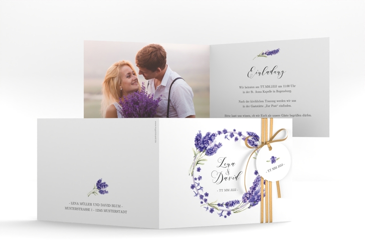 Hochzeitseinladung Lavendel A6 Klappkarte quer
