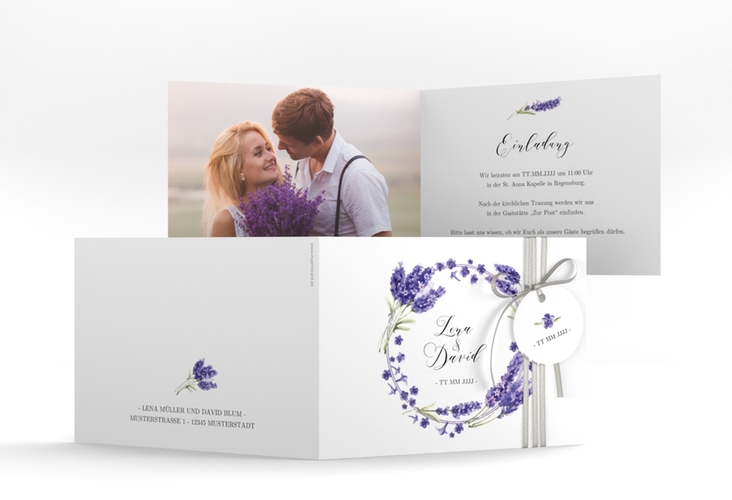 Hochzeitseinladung Lavendel A6 Klappkarte quer