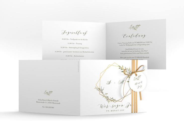 Hochzeitseinladung Acacia A6 Klappkarte quer weiss hochglanz