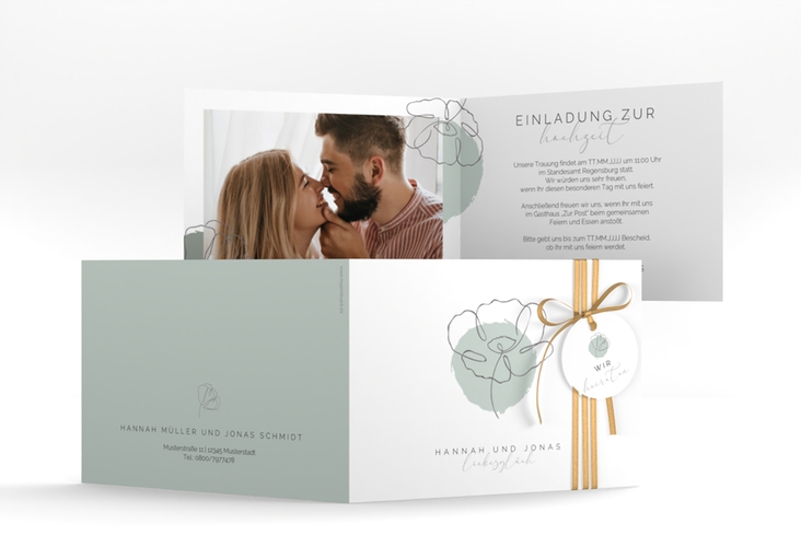 Hochzeitseinladung Flowerline A6 Klappkarte quer