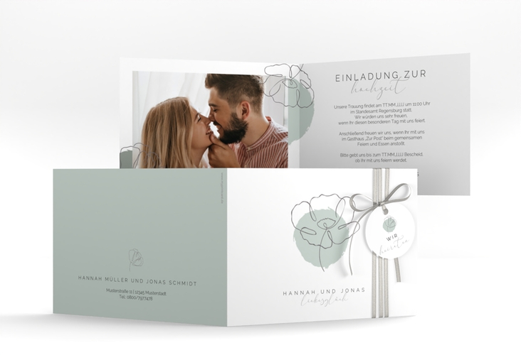 Hochzeitseinladung Flowerline A6 Klappkarte quer