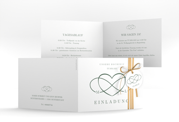 Hochzeitseinladung Infinity A6 Klappkarte quer gruen