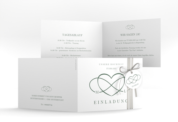Hochzeitseinladung Infinity A6 Klappkarte quer gruen