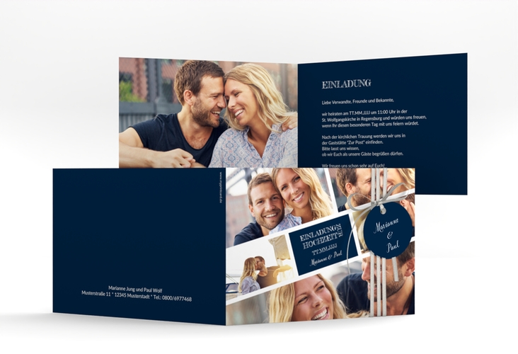 Hochzeitseinladung Rise A6 Klappkarte quer blau