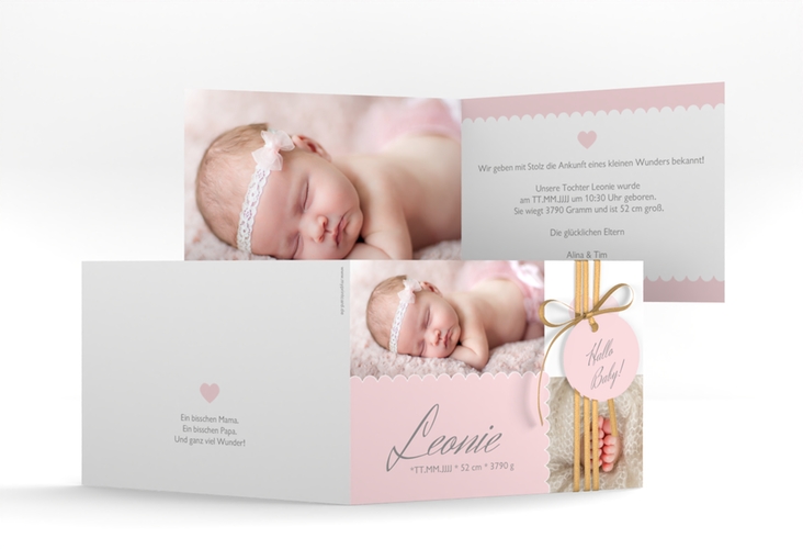 Geburtskarte Serenity A6 Klappkarte quer rosa hochglanz