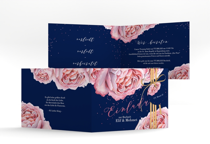 Hochzeitseinladung Cherie A6 Klappkarte quer rosa