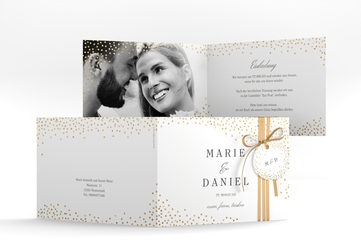 Hochzeitseinladung Glitter A6 Klappkarte quer
