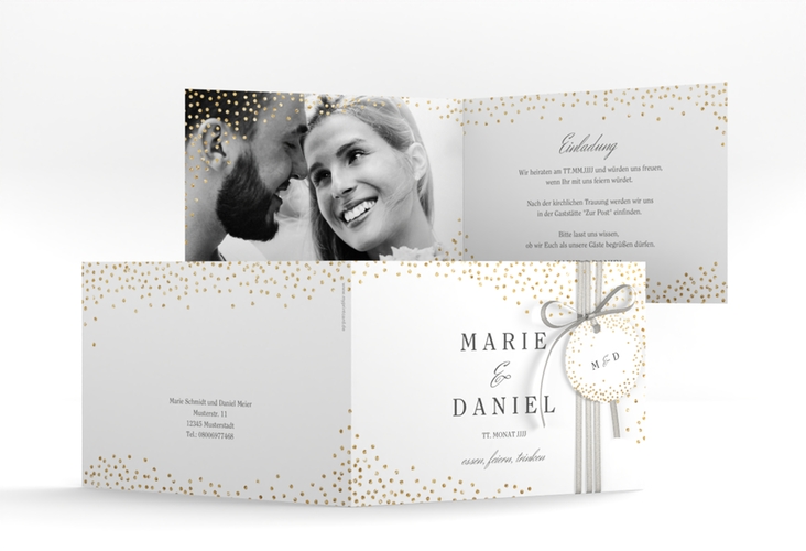 Hochzeitseinladung Glitter A6 Klappkarte quer