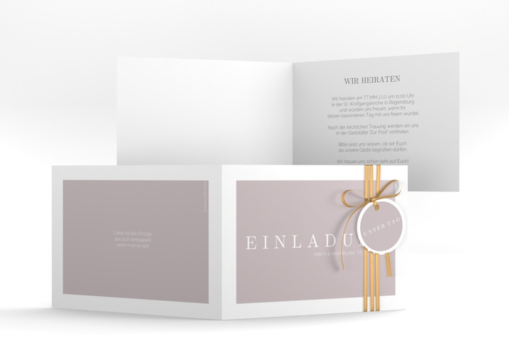 Hochzeitseinladung Simply A6 Klappkarte quer grau hochglanz
