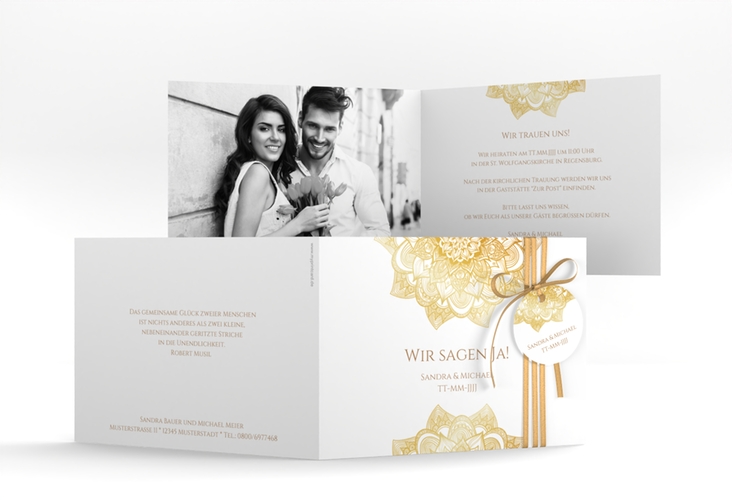 Hochzeitseinladung Delight A6 Klappkarte quer gold
