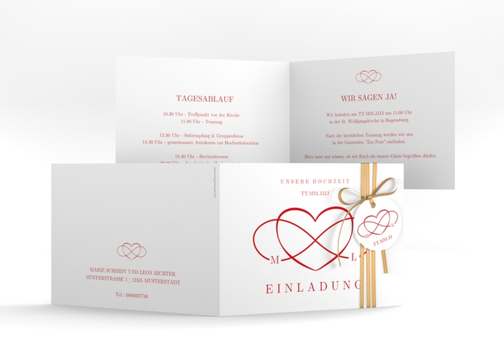 Hochzeitseinladung Infinity A6 Klappkarte quer rot hochglanz