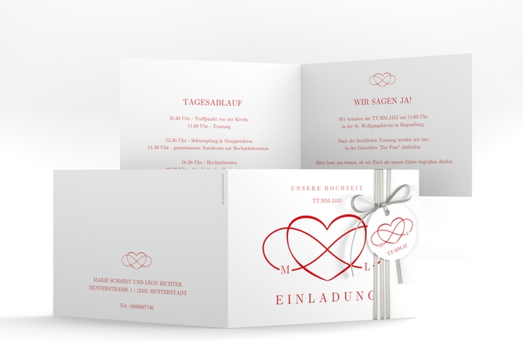 Hochzeitseinladung Infinity A6 Klappkarte quer rot hochglanz