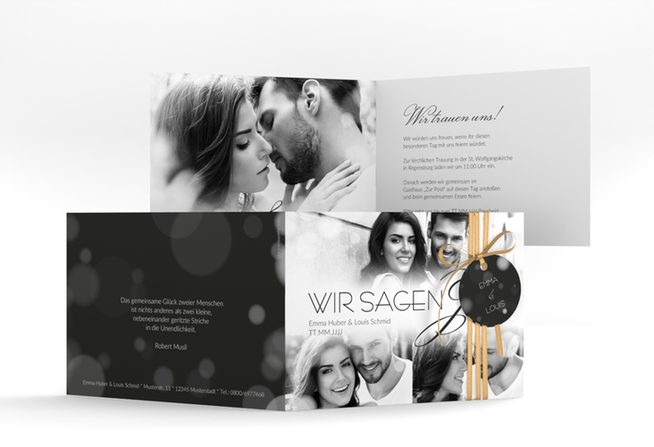 Hochzeitseinladung Bokeh A6 Klappkarte quer