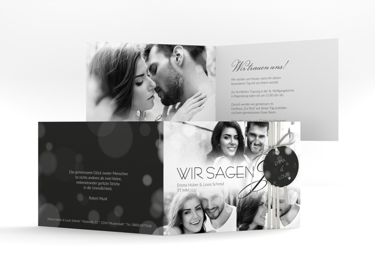 Hochzeitseinladung Bokeh A6 Klappkarte quer