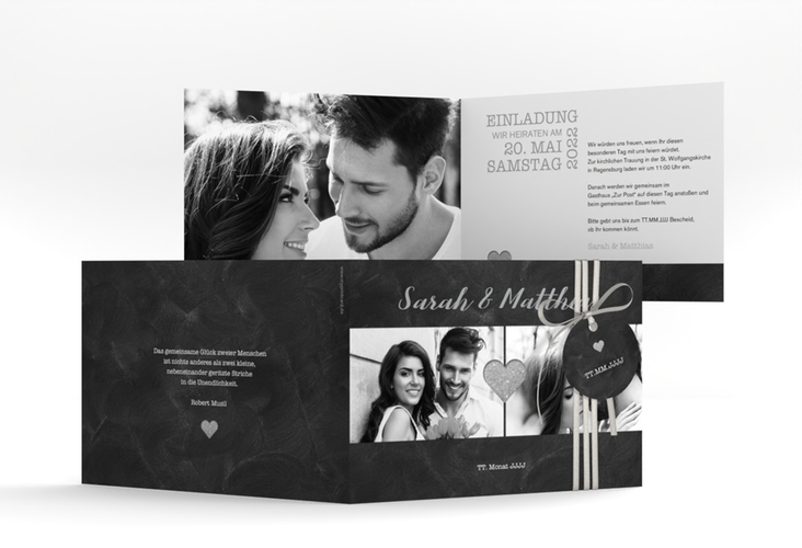 Hochzeitseinladung Sparkly A6 Klappkarte quer grau hochglanz