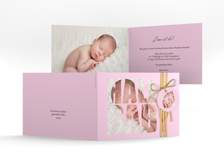 Geburtskarte Wunderlich A6 Klappkarte quer rosa hochglanz