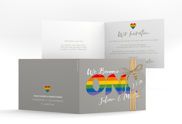 Hochzeitseinladung Pride A6 Klappkarte quer bunt hochglanz