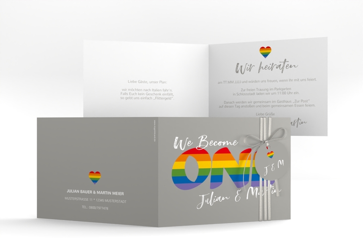 Hochzeitseinladung Pride A6 Klappkarte quer bunt hochglanz