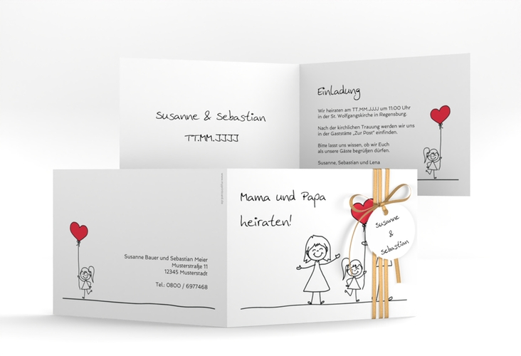 Hochzeitseinladung Familia A6 Klappkarte quer weiss hochglanz