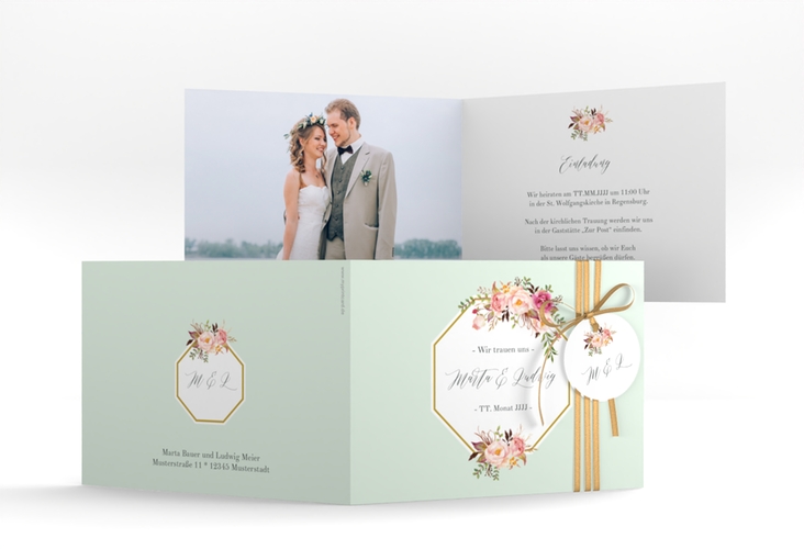 Hochzeitseinladung Prachtvoll A6 Klappkarte quer mint hochglanz
