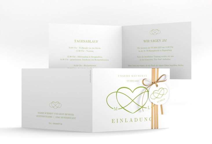 Hochzeitseinladung Infinity A6 Klappkarte quer gruen