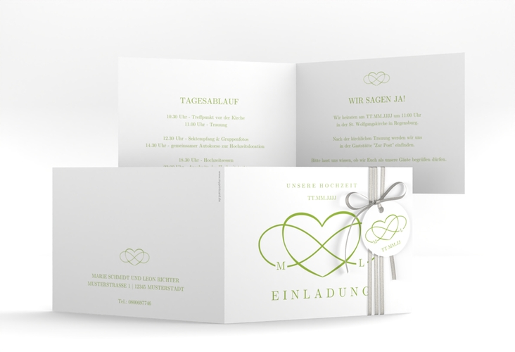 Hochzeitseinladung Infinity A6 Klappkarte quer gruen