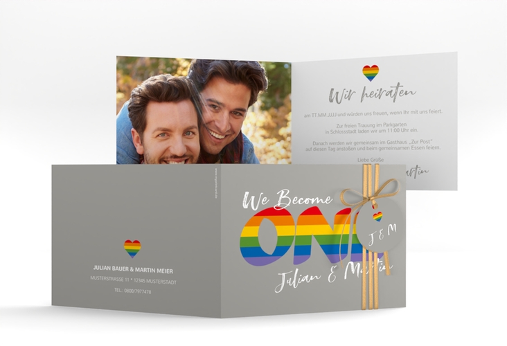 Hochzeitseinladung Pride A6 Klappkarte quer bunt