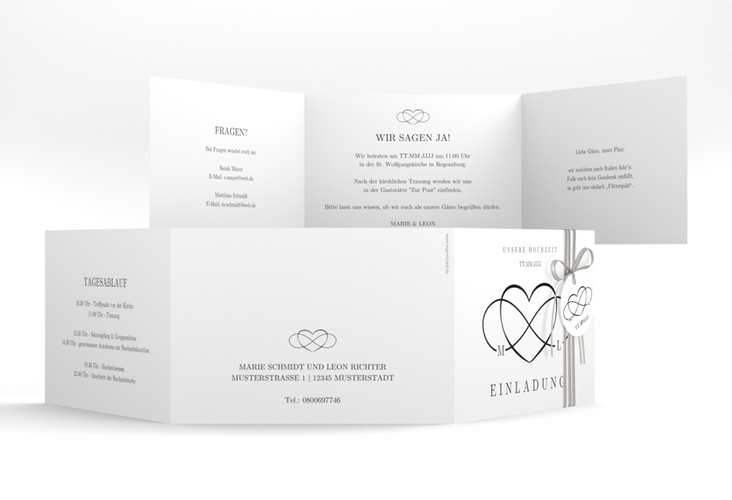 Hochzeitseinladung Infinity A6 Doppel-Klappkarte schwarz