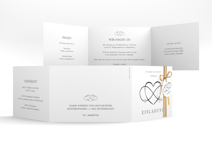 Hochzeitseinladung Infinity A6 Doppel-Klappkarte schwarz
