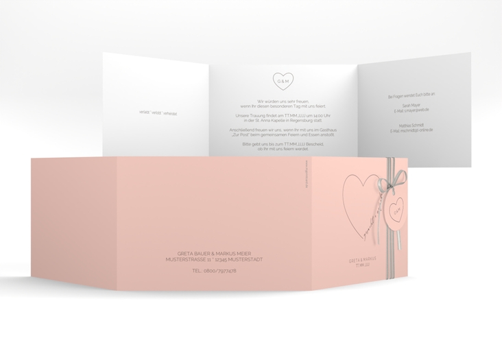 Hochzeitseinladung Lebenstraum A6 Doppel-Klappkarte rosa hochglanz