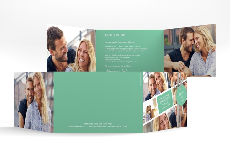 Hochzeitseinladung Rise A6 Doppel-Klappkarte mint