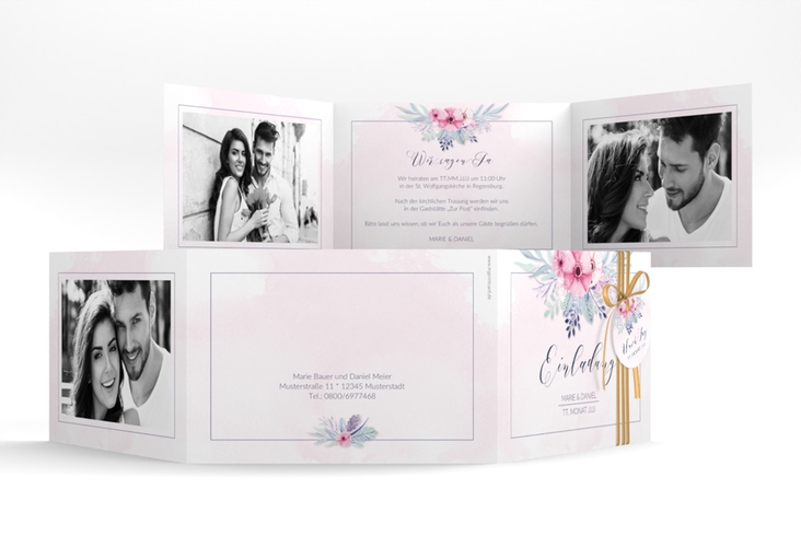 Hochzeitseinladung Surfinia A6 Doppel-Klappkarte rosa