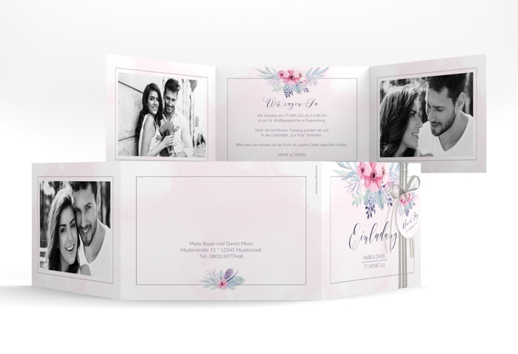 Hochzeitseinladung Surfinia A6 Doppel-Klappkarte rosa