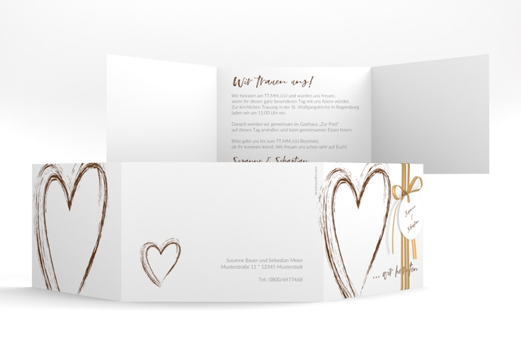 Hochzeitseinladung Liebe A6 Doppel-Klappkarte braun hochglanz