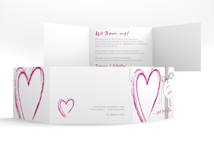 Hochzeitseinladung Liebe A6 Doppel-Klappkarte pink hochglanz