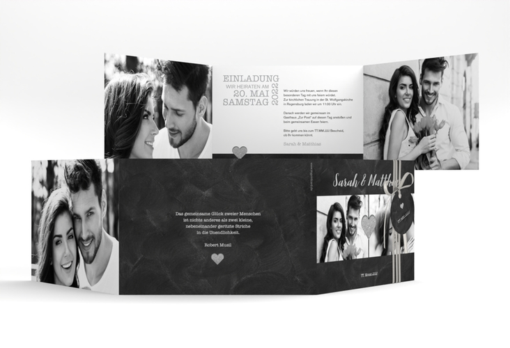Hochzeitseinladung Sparkly A6 Doppel-Klappkarte grau hochglanz