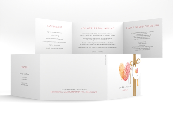 Hochzeitseinladung Fingerprint A6 Doppel-Klappkarte rot hochglanz schlicht mit Fingerabdruck-Motiv